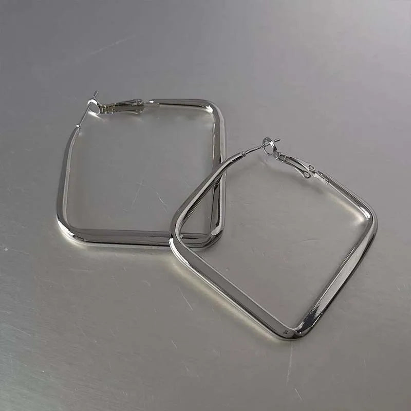 2026 Fashion Gold Color Big Square Hoop Earrings For Women Exaggerated Metal Geometric Irregular Circle Earrings Jewelry Good Vibrations