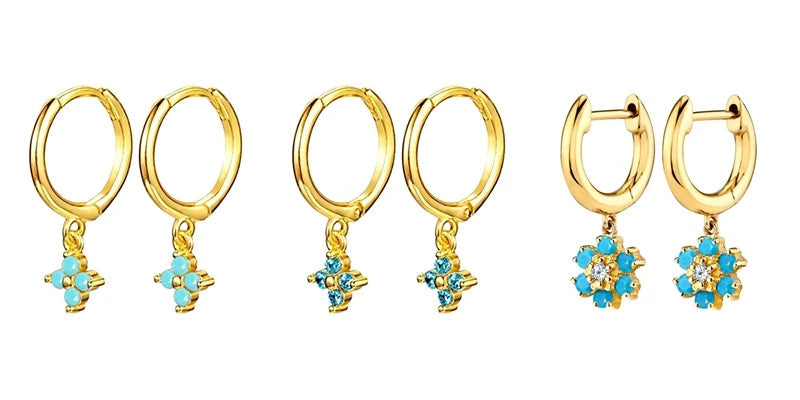 925 Sterling Silver Needle Summer Blue Earrings Trend 18K Gold Hoop Earrings for Women Fashion Puncture Jewelry Ear Accessories Good Vibrations