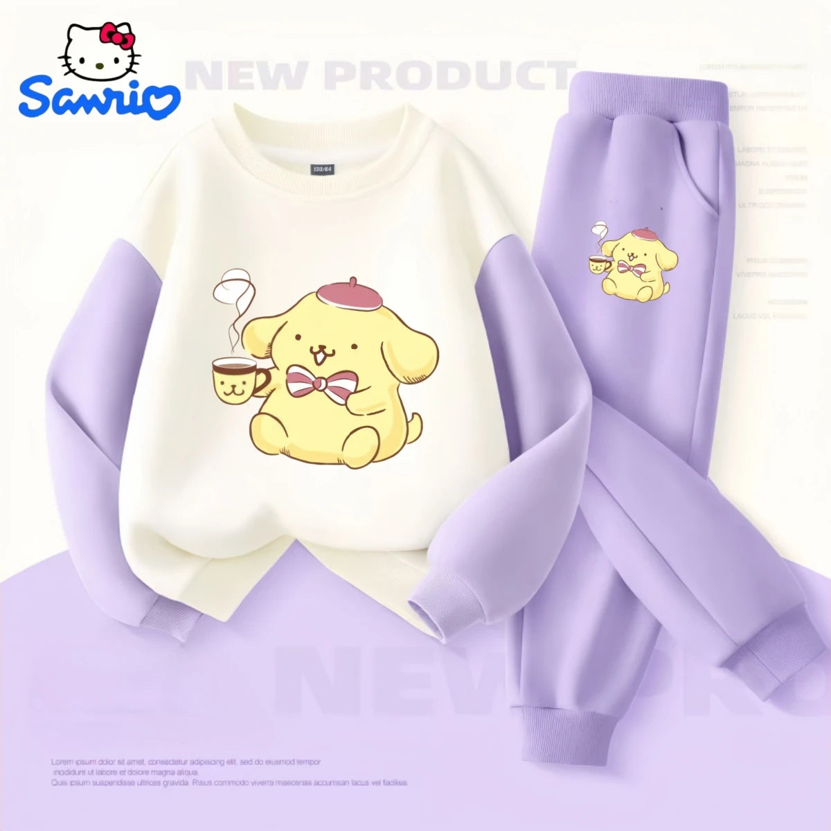 Sanrio Baby Girl Clothes Set Autumn Kid Pompompurin Printed Sweatshirts Pullover Top & Pants 2pcs Suit Children Boys Tracksuits Good Vibrations