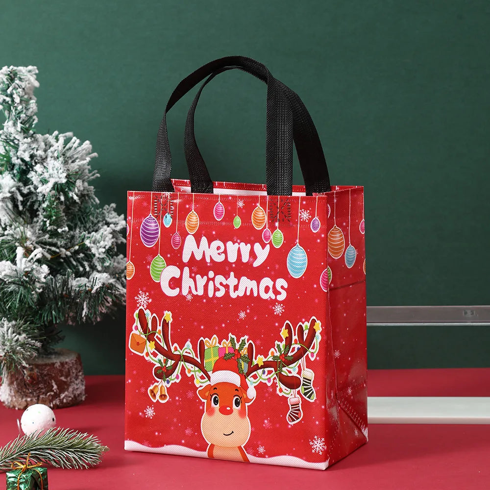 Christmas Gift Bags Non-Woven Christmas Bags Christmas Decorations for Home 2024 Navidad Natal Gifts New Year 2025 Packing Bag Good Vibrations