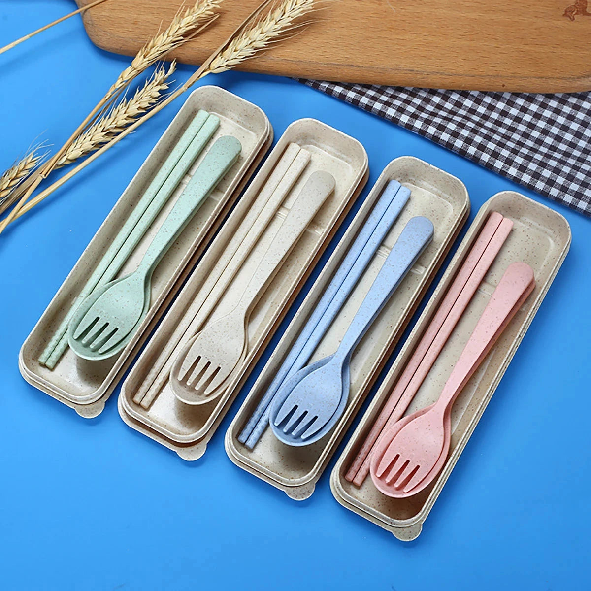 Fork Spoon Chopsticks Bowls Cup Dish Dinnerware Set High Grade Wheat Straw Tableware Children's Unbreakable Dishes Camping Set Good Vibrations