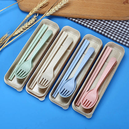 Fork Spoon Chopsticks Bowls Cup Dish Dinnerware Set High Grade Wheat Straw Tableware Children's Unbreakable Dishes Camping Set Good Vibrations