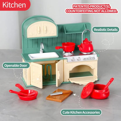 1:12 Miniature Furniture Forest Family Kitchen Toy Dining Table Dollhouse Accessories Bathroom Pretend Play For Girl Gifts Toys Good Vibrations