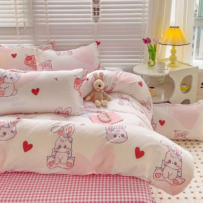 Cartoon Style Bed Sheet Set For Kids Cute Bunny Printed Bedding Set Breathable Durable постельное белье 이불세트 Queen/King Bedding Good Vibrations