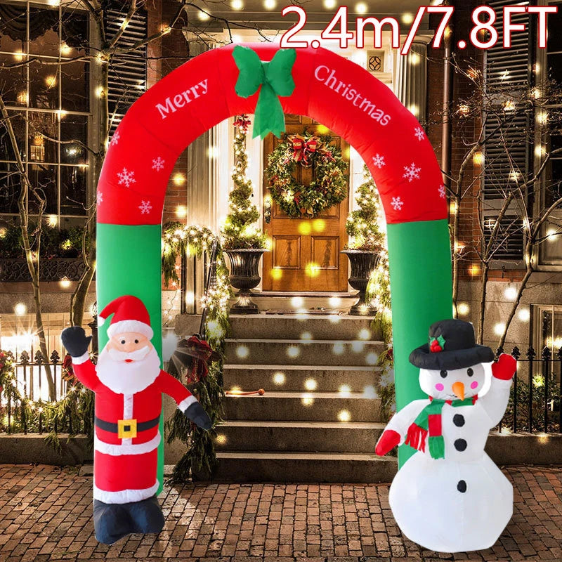 1PC Inflatable Santa & Snowman Arch with LED Lights - Festive Outdoor Christmas Decor for Yard, Lawn, and Winter Parties Good Vibrations