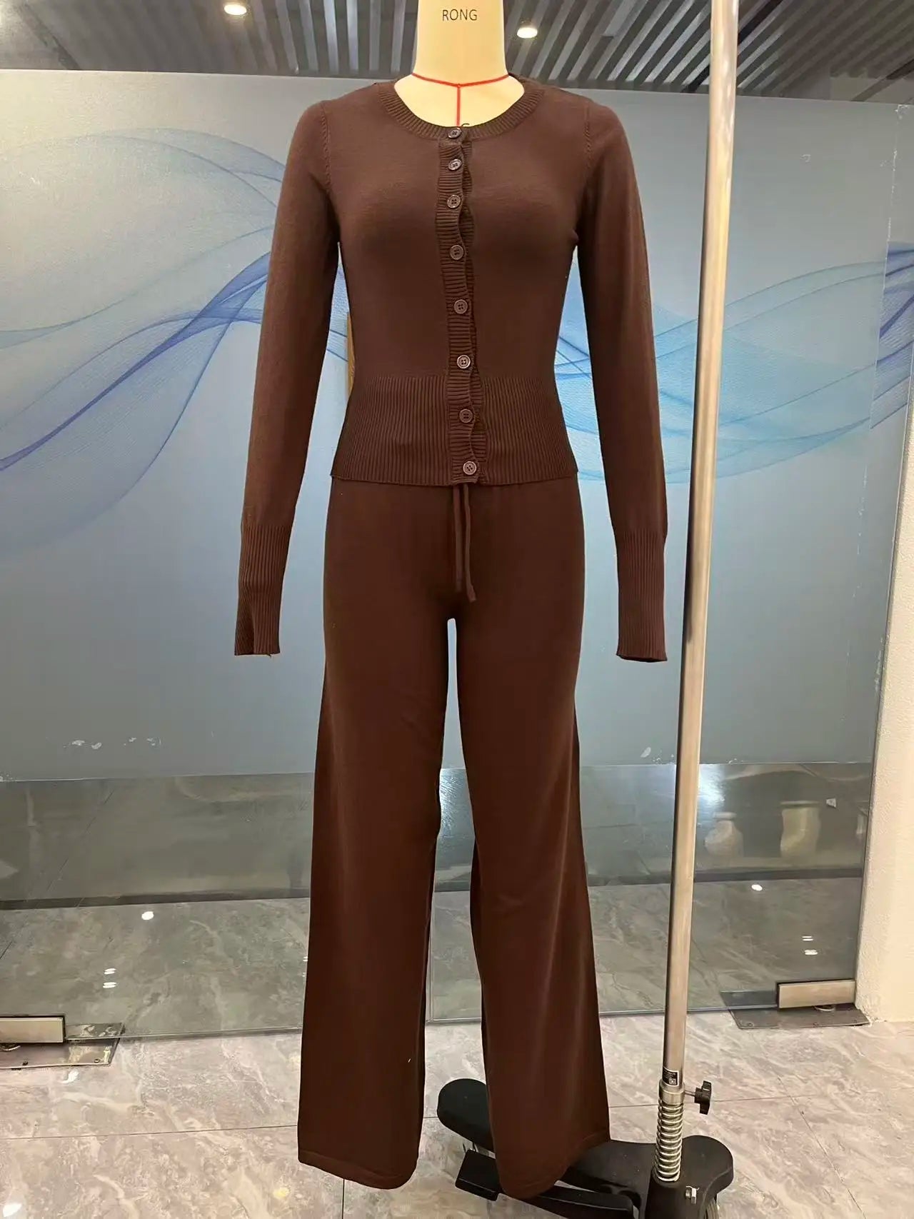 Tornova 2025 Fall Winter Knitted Suit Solid Cardigan Top Women's O neck Knitted Sweater Straight Trousers Two Piece Set Casual Good Vibrations