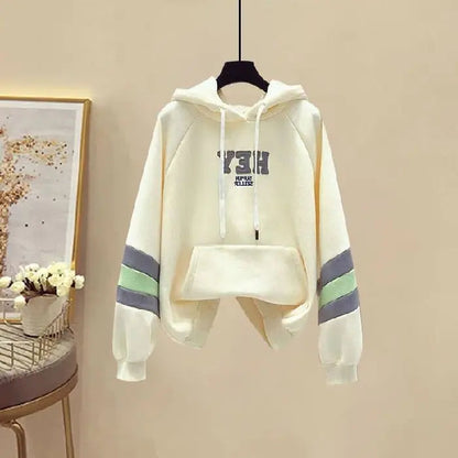 Sports Set for Women in Spring and Autumn New Korean Version Color Blocking Hooded Top Casual Pants Age Reducing Two-piece Set Good Vibrations