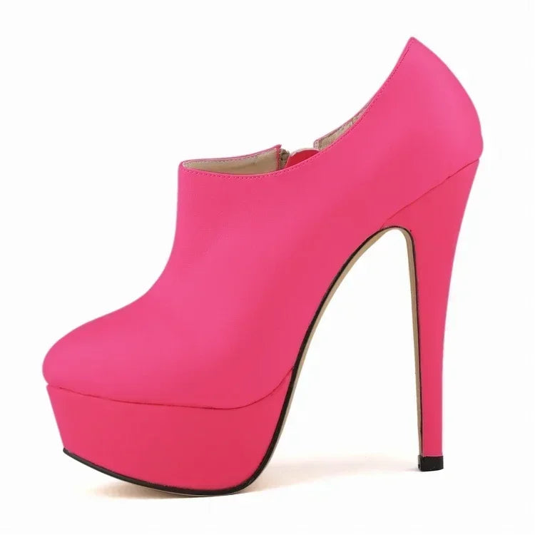 Women Boots Sexy Stilettos Fashion Autumn Winter 14cm Round Toes High Heels Ladies Casual Platform Pumps Leather Party Shoes Good Vibrations