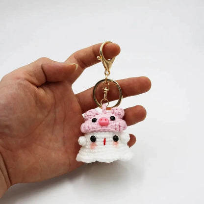 Handmade Knitting Ghost Keychain Creative Crochet Little Ghost Key Pendant Car Keyring Colorful Headwear Good Vibrations
