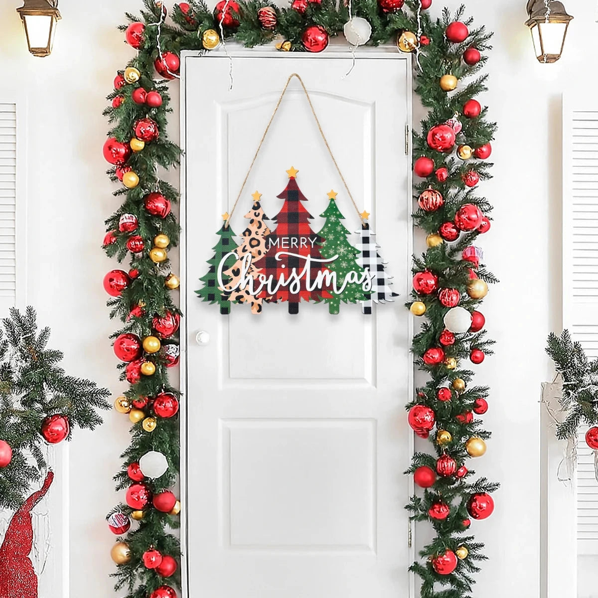 Christmas Door Hanging Merry Christmas Decorations for Home 2025 Navidad Xmas Tree Wall Pendant New Year 2026 Good Vibrations