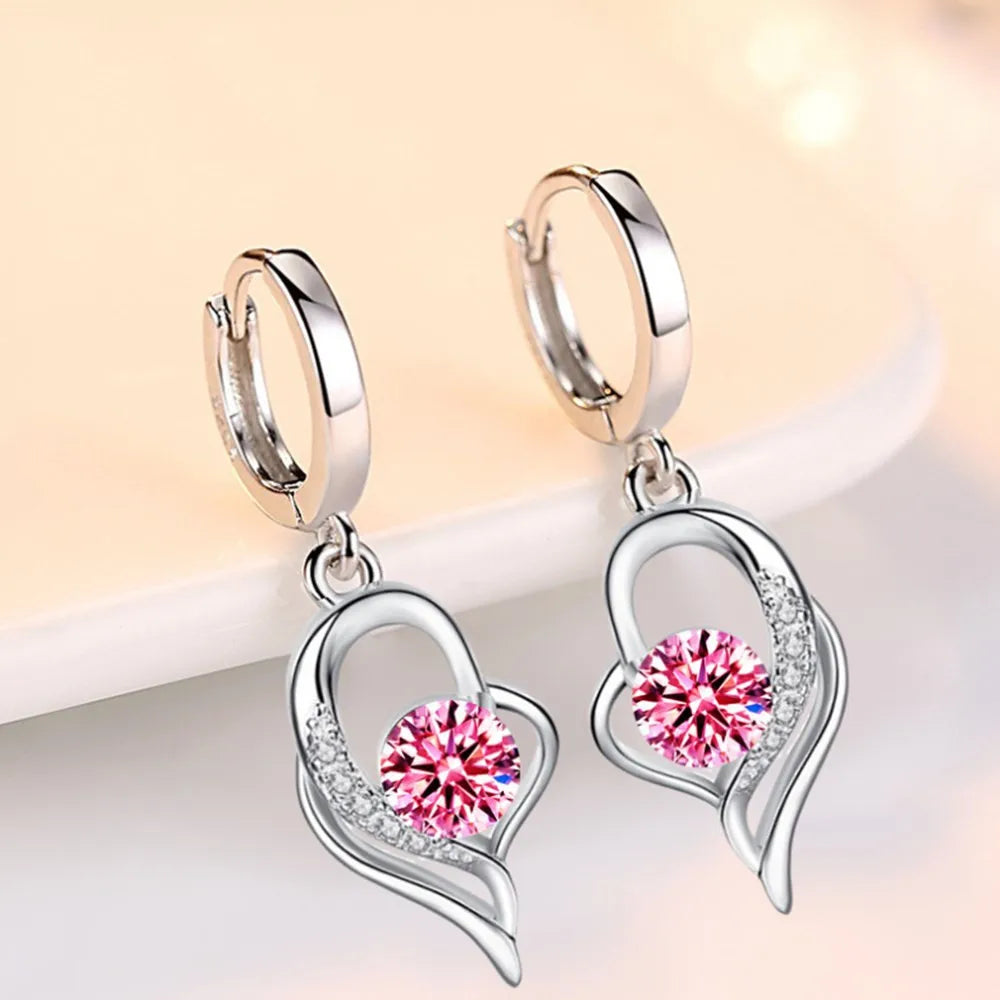 925 Sterling Silver New Woman Fashion Jewelry High Quality Blue Pink White Purple Crystal Zircon Hot Selling Earrings Good Vibrations