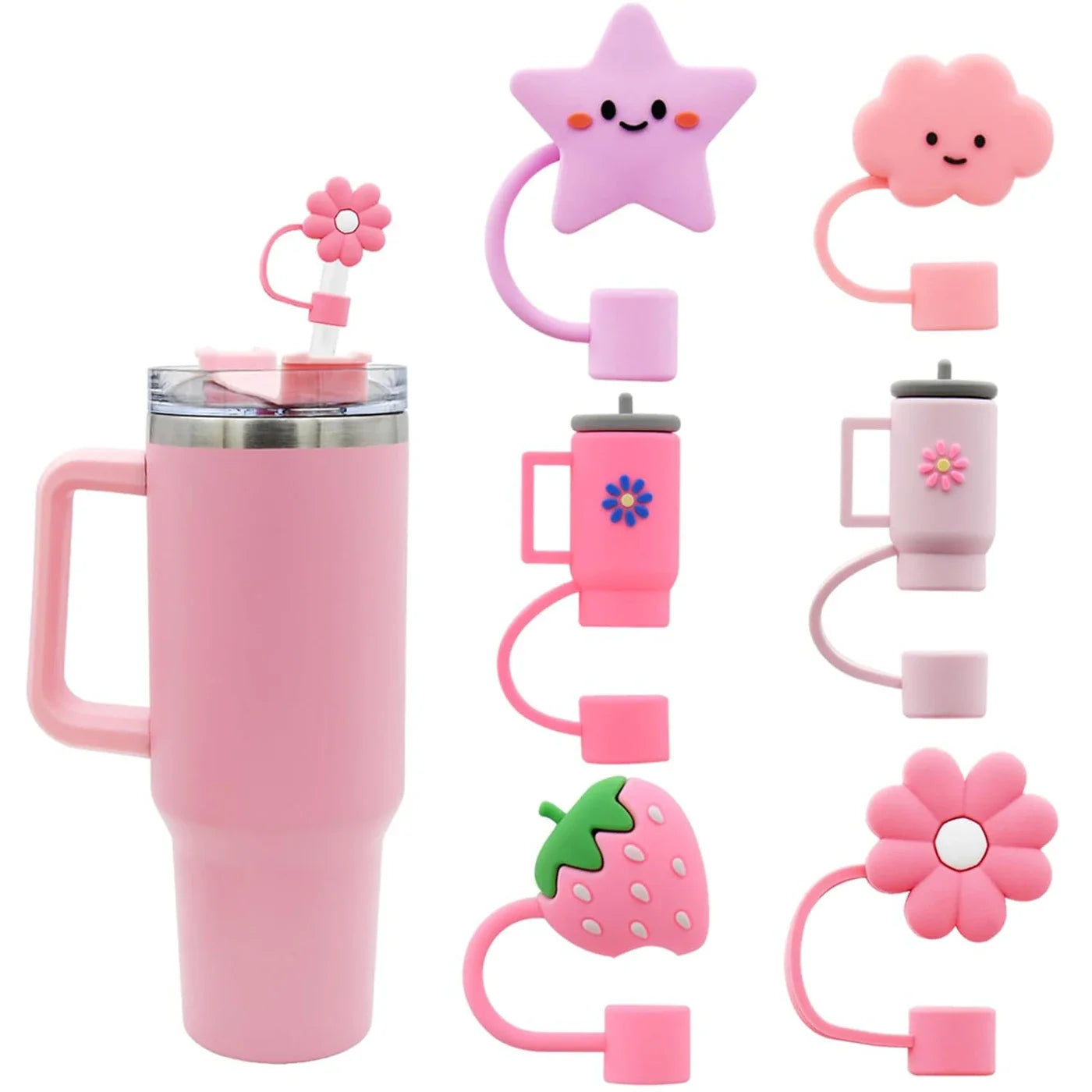 6Pcs Straw Cover Cap for Stanley Cup Straw Topper Compatible for 30&40 Oz Tumbler 10mm Dust-Proof Reusable Cute Straw Tips Lids Good Vibrations