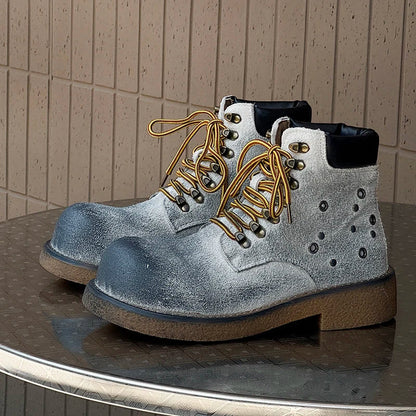 Boots Men High Top Boots High Quality Women Leather Shoes Fashion Outdoor Sneakers Men Lace Up Non-Slip Ankle Boots for Couple Good Vibrations
