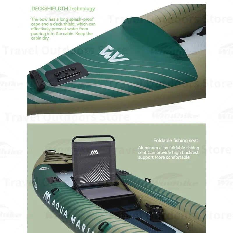 AQUA MARINA CALIBER Kayak Inflatable Boat for Fishing 2 People Kayaking Water Sports Boat Canoe PVC Dinghy Raft Seat 398x98cm Good Vibrations