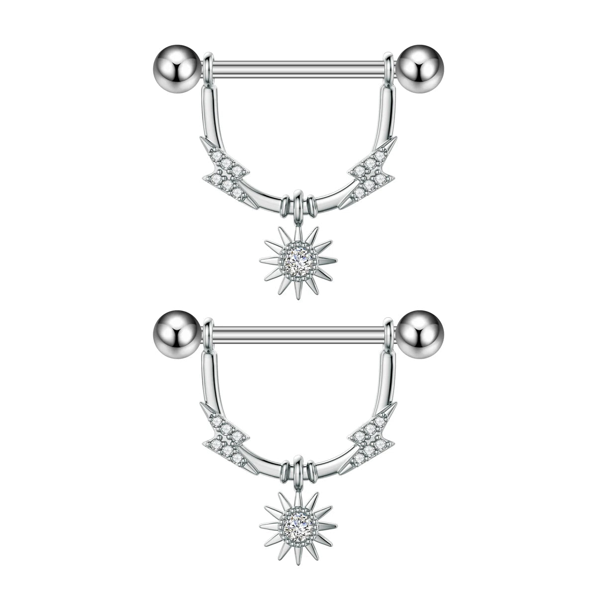 2pcs Both Sides Screwed Shield Barbell Nipple Rings 16mm Length Nipple Piercings Nonbril U-Shaped Dangled Heart Nipple Jewelry Good Vibrations