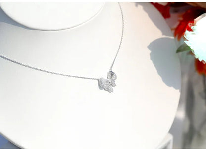 Ins Delicate 925 SIlver Needle Jewelry Set Silver Color Micro Pave Zircon Bowknot Necklace+earrings Fashion Statement Bijoux Good Vibrations Adult Super Store