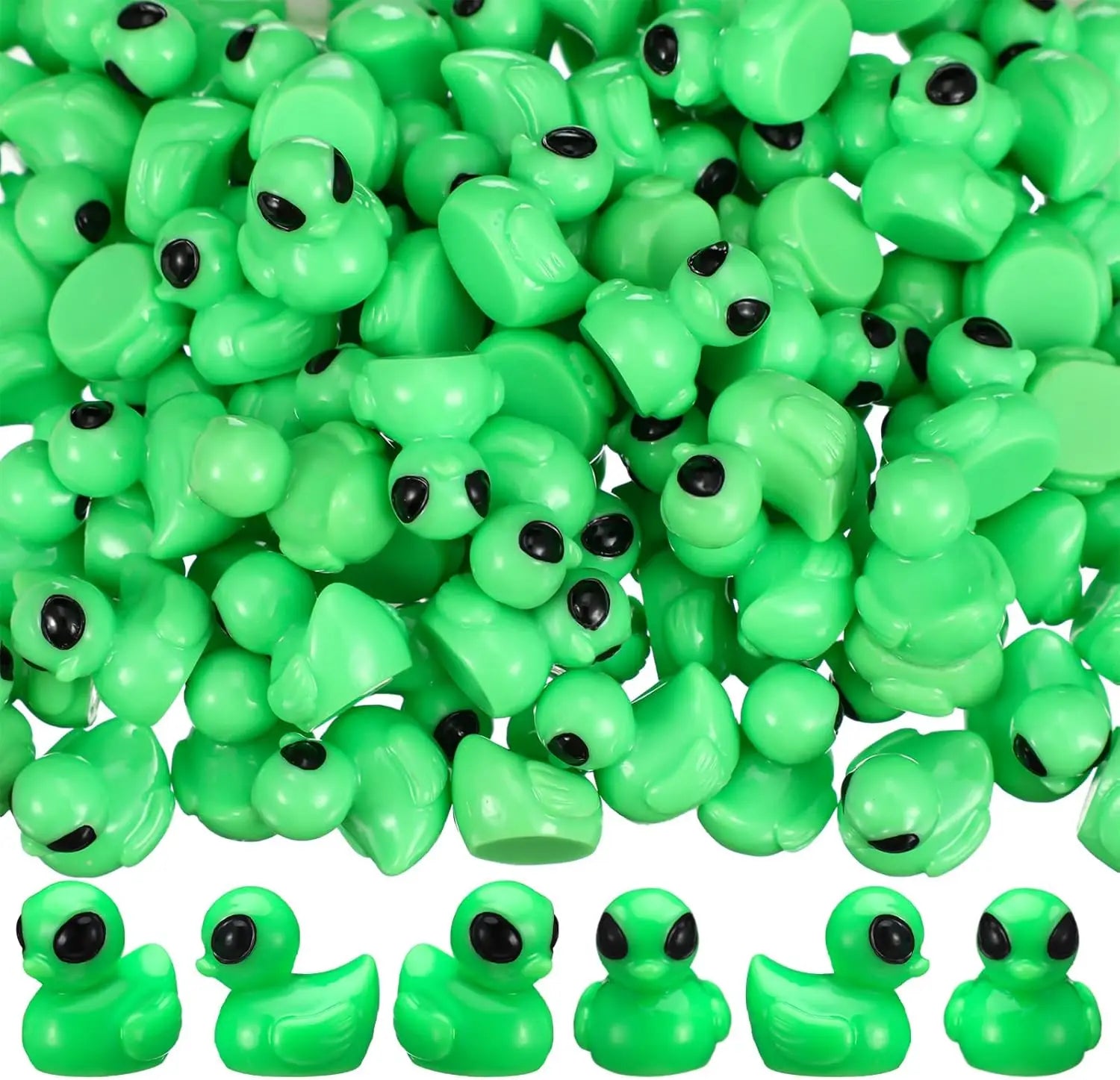 50 Pcs Green Alien Duck Figurine Halloween Mini Funny UFO Sci-fi Resin Duck for Party Favors Dashboard Desk Cute Alien Decor Good Vibrations