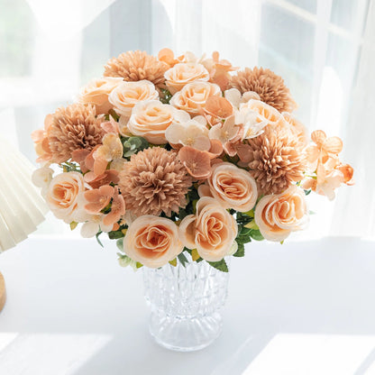 1PC Artificial Flowers Silk Rose Peony Bouquet Hydrangea Carnation Vases for Home Party Winter Wedding Decoration Fake Plant Good Vibrations