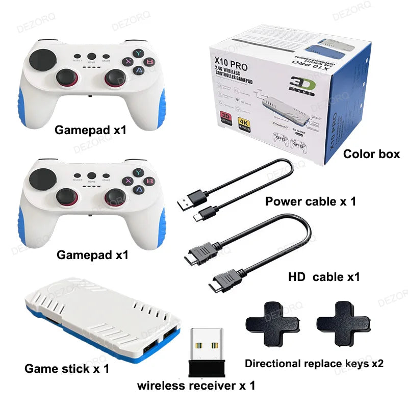 New TV Game Console 128G Built In 50000 Retro Games 50 Emulators Videojuegos Consola Dual Wireless Gamepad X10 Pro Game Stick 4K Good Vibrations