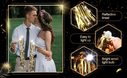 24-150Pcs Lighted Wedding Wands LED Tinsel Wedding Wands Light up Wedding Streamers for Wedding Send off Exits Party Favors Good Vibrations