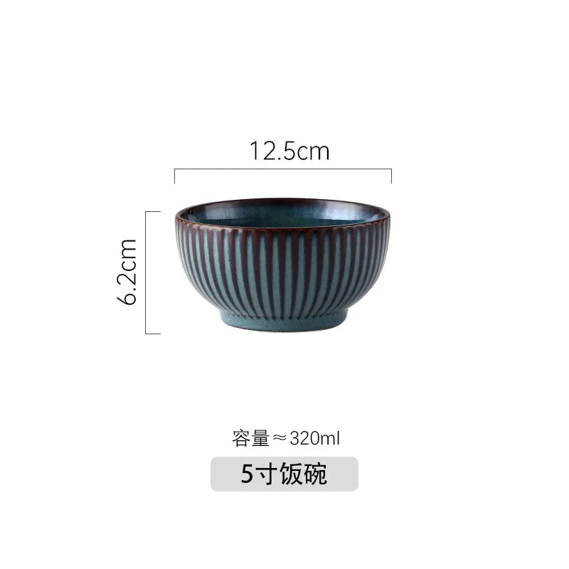Blue Kiln Glazed Ceramic Plates, Microwaveable Dinner Plates, Round Rice Salad Bowls, Household Tableware Good Vibrations