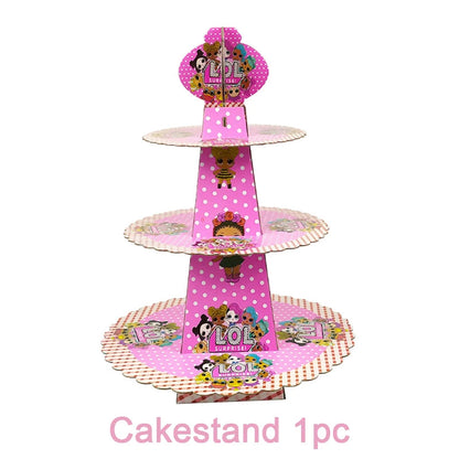 Girl Surprise Theme Backdrop Cute Shiny Doll Birthday Party Decoration Pink Latex Balloon Disposable Tableware Plate Cake Topper Good Vibrations