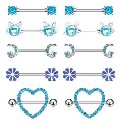 Mixed-style Sexy Nipple Rings Sets Heart Butterfly Dangle Nipple Piercing Bulk for Women Stainless Steel Cute Cat Shield Barbell Good Vibrations Adult Super Store