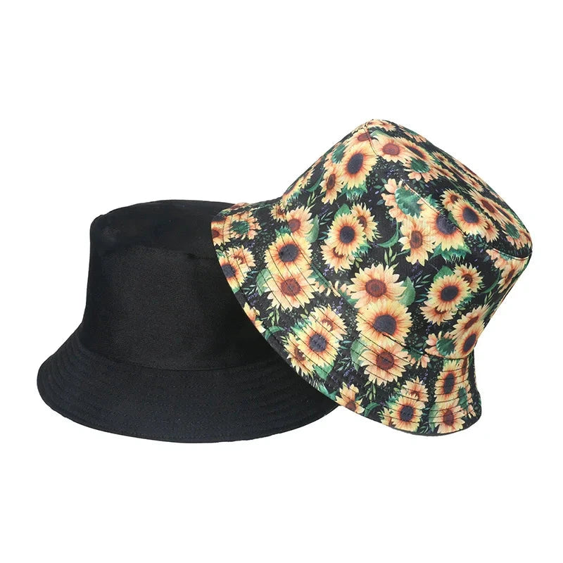 Fashion Women Sunflower Print Cotton Bucket Hats Spring Summer Girl Lady Outdoor Panama Fisherman Cap Hat For Women DropShipping Good Vibrations
