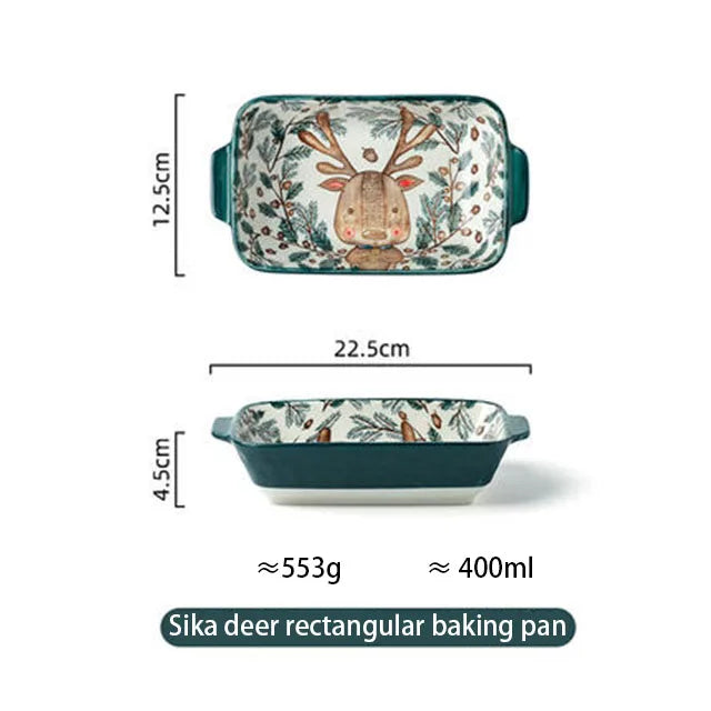 Ceramic Bakeware With Handle Forest Animals Baking Pan  Underglaze  Kitchen Tableware Salad Bowl Au Gratin Dishes Good Vibrations