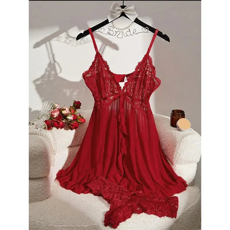 Soft Sheer Nighty Pajamas Hotselling Nightgowns Dark Green Halter Dress Women Sleepwear Sexy Bra Plus Size Nightdress Thong Sets Good Vibrations