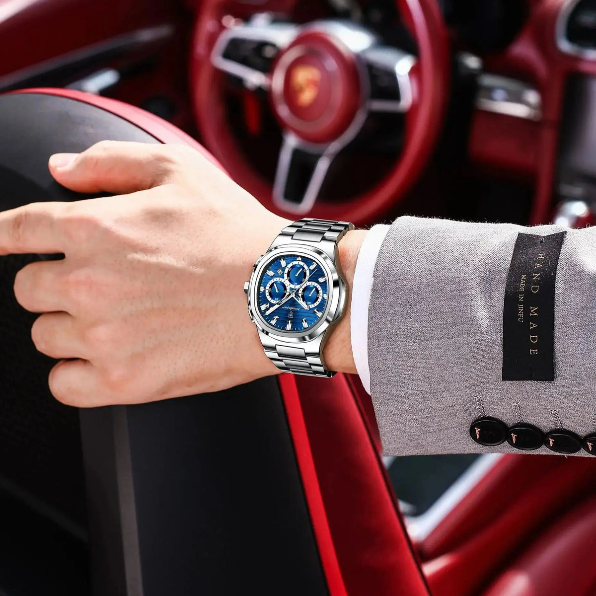 POEDAGAR Business Man Wristwatch Date Chronograph Waterproof Luminous Luxury Men Watch Stainless Steel Quartz Men's Watches Male Good Vibrations