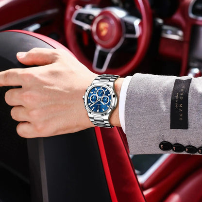 POEDAGAR Business Man Wristwatch Date Chronograph Waterproof Luminous Luxury Men Watch Stainless Steel Quartz Men's Watches Male Good Vibrations
