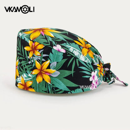 Flower printing hats scrubs women hats Health service Workers adjustable caps beauty salon Work Frosted cap lab pet store hats Good Vibrations
