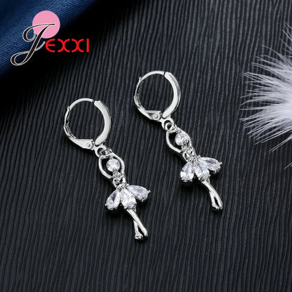 Charm 925 Sterling Silver Necklace Earrings Chain Jewelry Sets for Women Gorgeous Crystal Dacing Girls Wedding Party Accessory Good Vibrations
