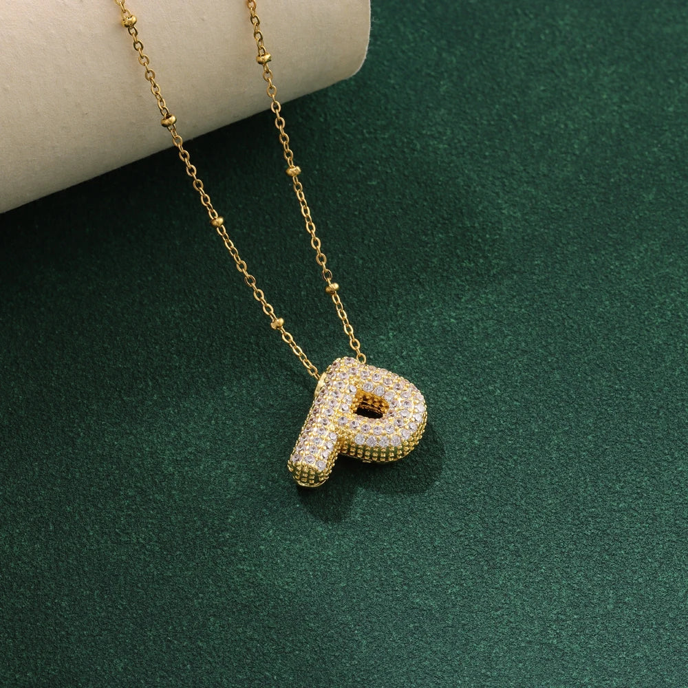 New Luxury Zircon Crystal 26 English Letters Stainless Steel Necklaces For Women Trendy Female Choker Chain Jewelry Wholesale Good Vibrations