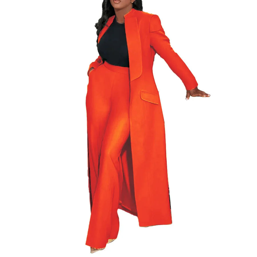 CM.YAYA Women's Set Full Sleeve X-Long Blazer Coat+ Long Pant Suit 2025 Spring Streetwear Two 2 Piece Set Africa OL Work Outfits Good Vibrations