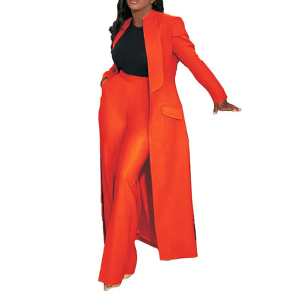 CM.YAYA Women's Set Full Sleeve X-Long Blazer Coat+ Long Pant Suit 2025 Spring Streetwear Two 2 Piece Set Africa OL Work Outfits Good Vibrations