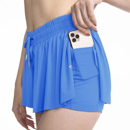 2 IN 1 Flowy Shorts Women Butterfly Tennis Skirt with Pockets Gym Yoga Shorts Sportswear Athletic Biker Run Shorts Skirts Summer Good Vibrations