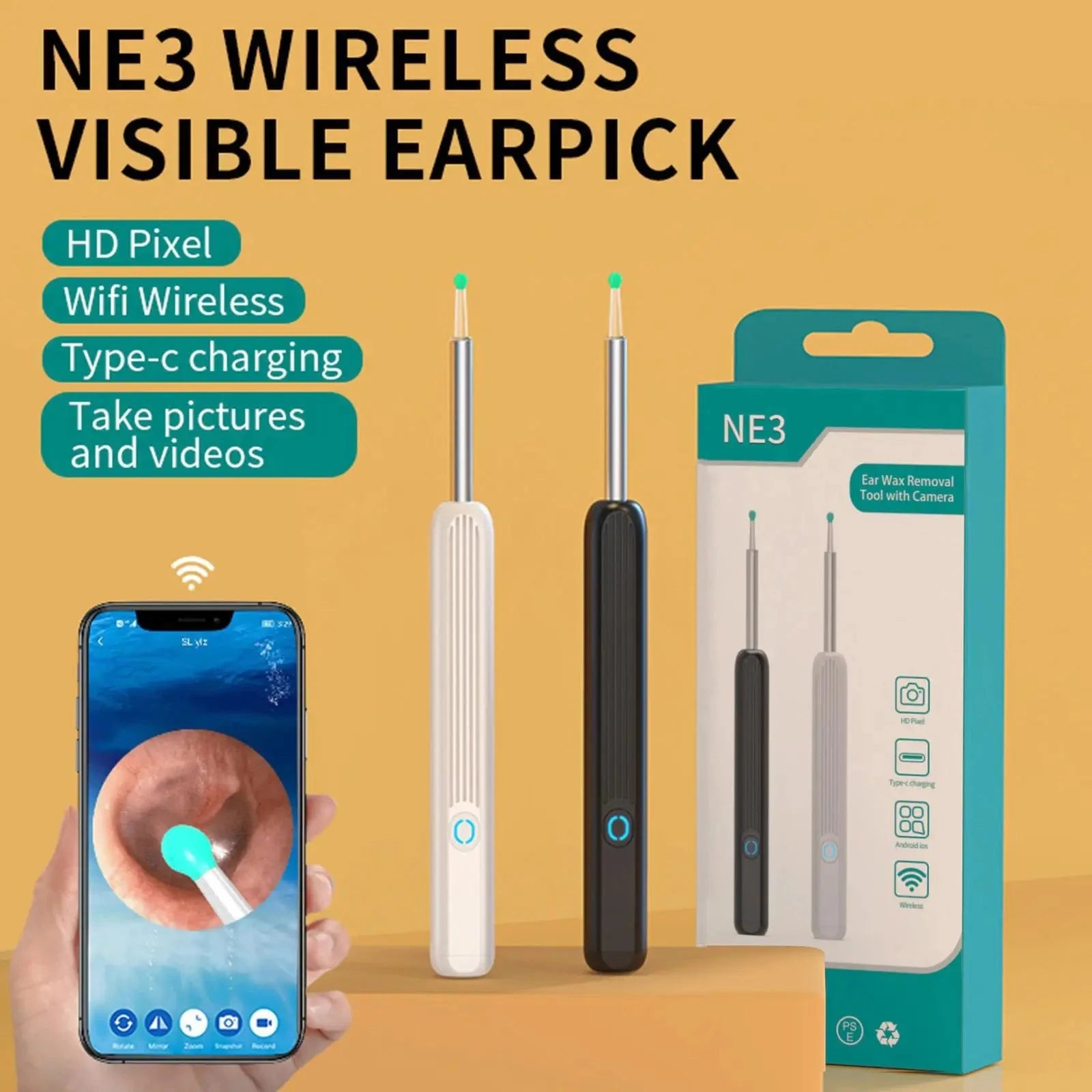 HD Intelligent Visual Luminous Ear Spoon Visual Ear Collecting Endoscope Set Smart Visual Ear Cleaner Wax Removal Tool Good Vibrations