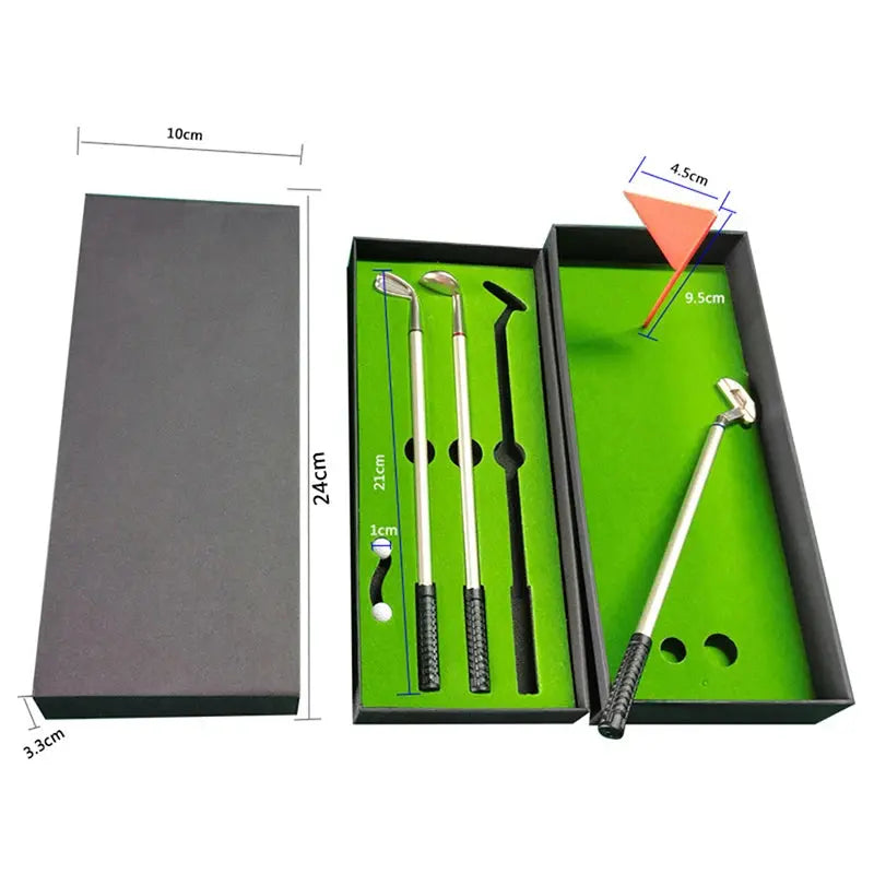 Golf Pen Set Mini Desktop Golf Ball Pen Gift Includes Putting Green 3 Clubs Pen Balls and Flag Desk Games Golf Accessories Good Vibrations