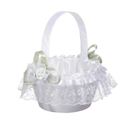 Fashion Lace Wedding Flower Basket Rose Flower Ribbon Bow Satin Bow Hanbag Tote Bag Storage Bag Flower Girls Basket Party Good Vibrations