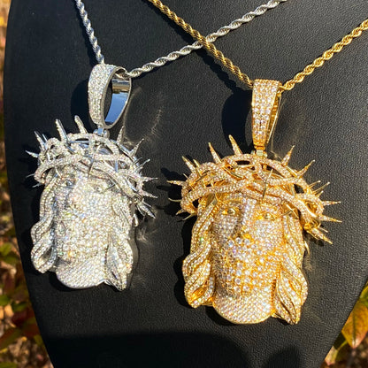 Aokaishen Iced Out Ratten Jesus Necklace Pendant for Men Prong Setting Cubic Zirocnia Hip Hop Jewelry Good Vibrations