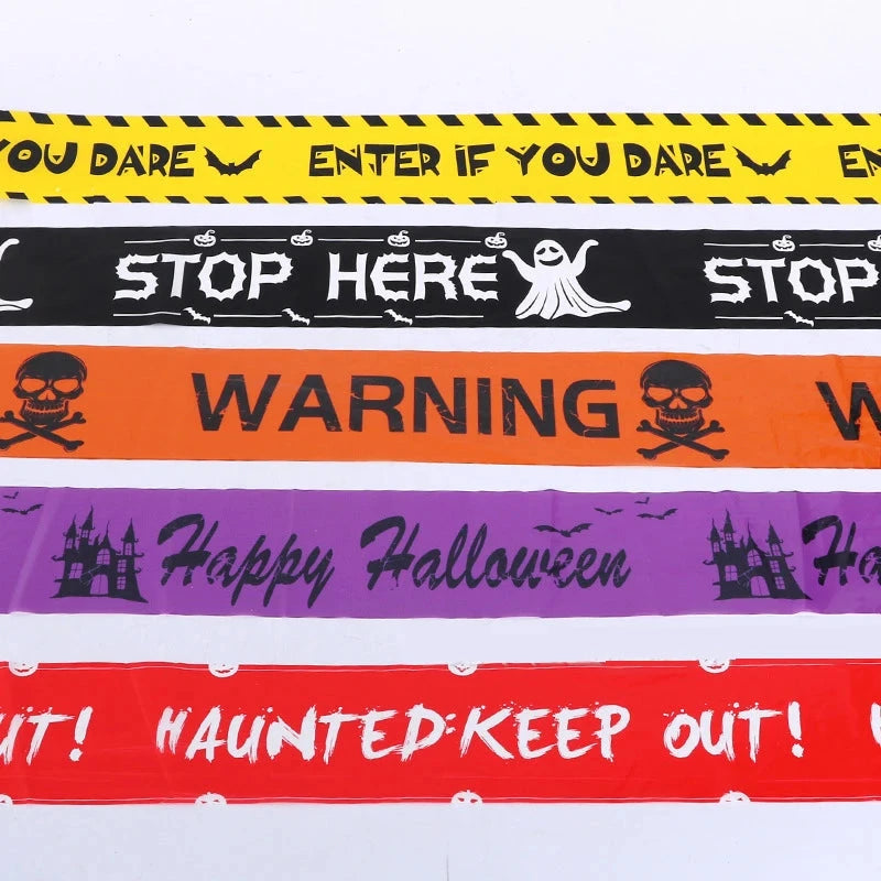 NEW 1PC Halloween Props Window Prop Warning line Plastic Skull Head Warning Tape Signs Halloween Decoration Witch Balloons lot Good Vibrations