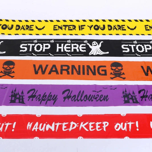 NEW 1PC Halloween Props Window Prop Warning line Plastic Skull Head Warning Tape Signs Halloween Decoration Witch Balloons lot Good Vibrations