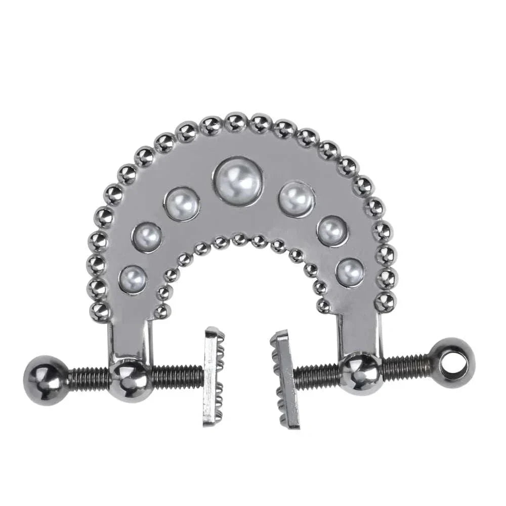 Female metal bondage nipple clamp with chain by QKKQ, stainless steel, for couple's intimate use.