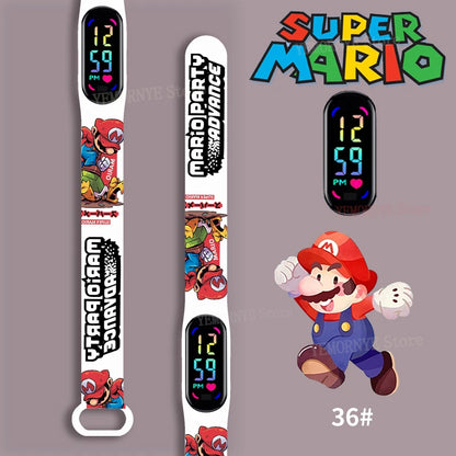 Mario Bros Children's Watches Action Figures Luigi Princess Peach Yoshi Bowser kids Sport Wristband Waterproof Digital Watch Toy Good Vibrations