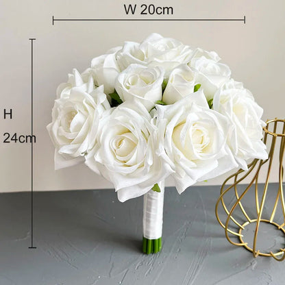 Bride Bridesmaids Bouquet Wedding Flowers Accessories Boutonniere Men White Silk Roses Artificial Bridal Bouquet Centrepiece Good Vibrations