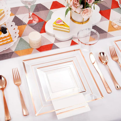 Popular - 350Pcs Rose Gold Plastic Plates - Clear Rose Gold Disposable Dinnerware Sets for 50Guests include 100 Plates 50 Cups Good Vibrations