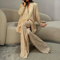 Women's Beaded Suit Jacket, Long Pants Set, Fashionable and Casual Temperament, Elegant Sequins Good Vibrations