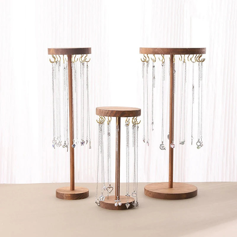 Necklace Holder Organizer Jewelry Tree Stand With 12/18 Metal Hooks Wooden Necklace Display Tower For Home Or Show Selling Use